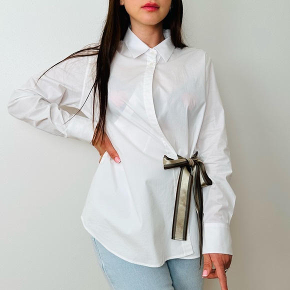 Marella sport long sleeve wrap poplin blouse shirt tie waist - Picture 2 of 11